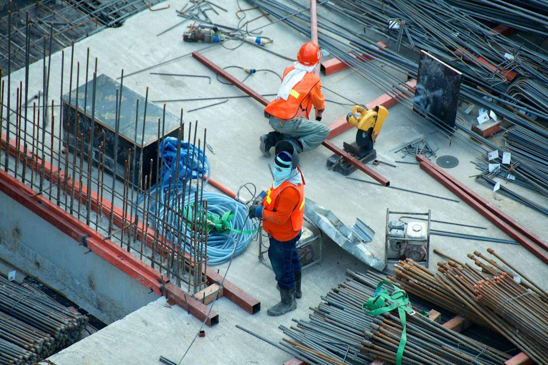 Steel reinforcement and shuttering being tied on an active site